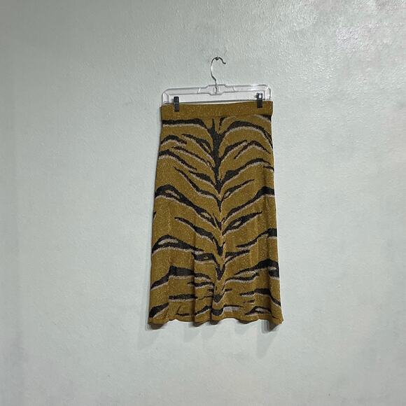 Happy Sheep Gold Metallic Tiger Midi Skirt Sz L NWOT - Picture 11 of 14